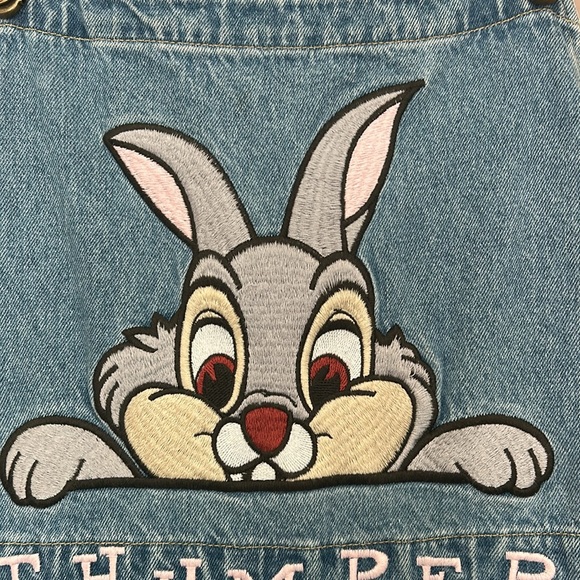Disney Jean Dress ThumperBambi Overall Dress Vintage DenimJumperDress 90s Size L - Picture 12 of 12